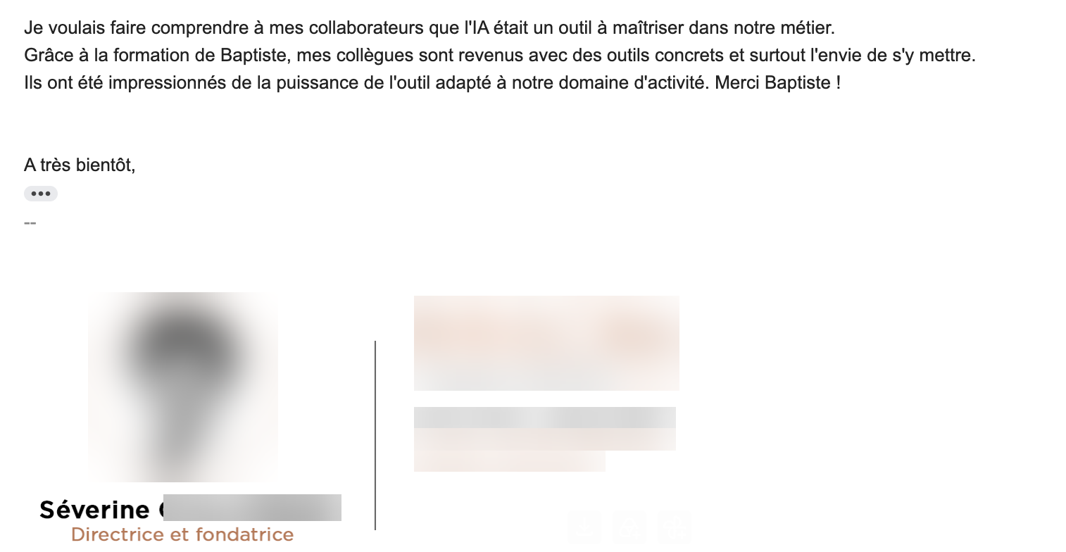 Témoignage anonymisé d'une participante à la formation Claude pour la vente B2B